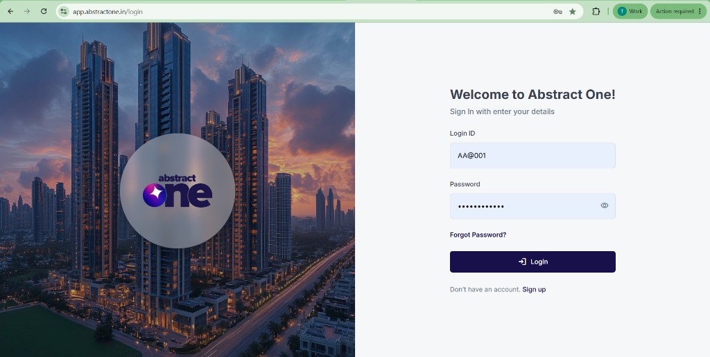 Abstract One CRM login page