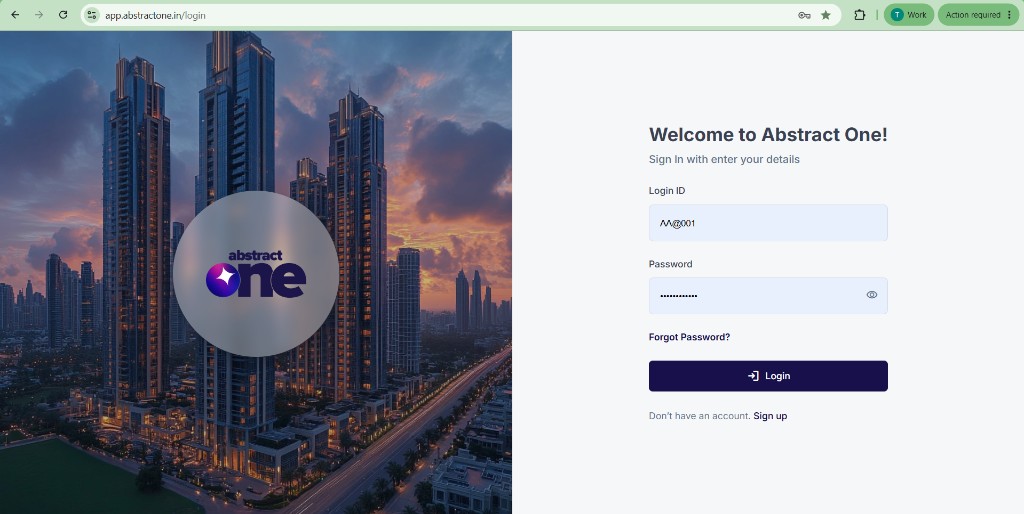 Abstract One CRM login page