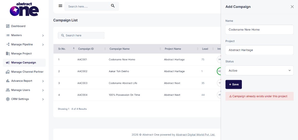 Duplicate campaign error under same project