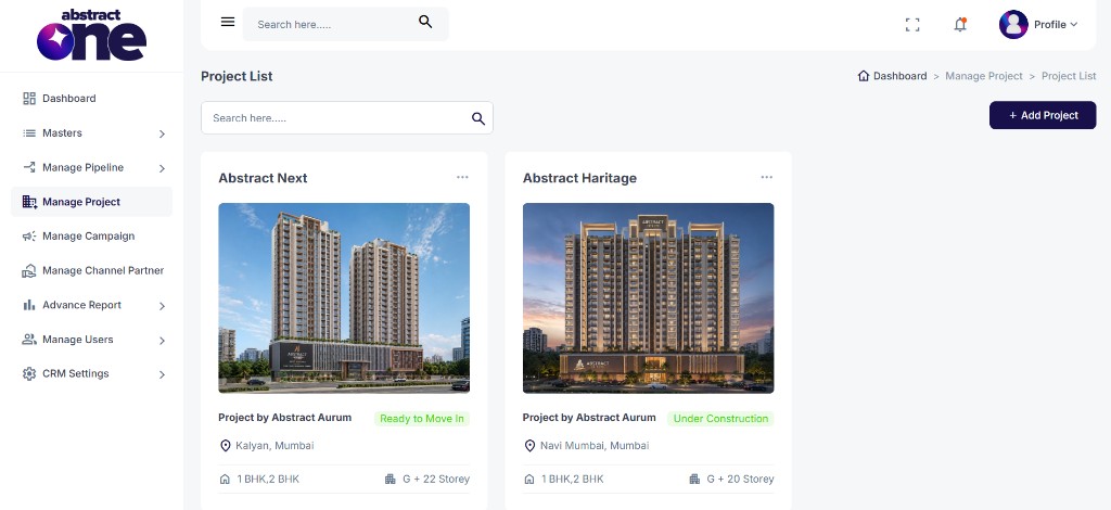 Project List with Add Project button