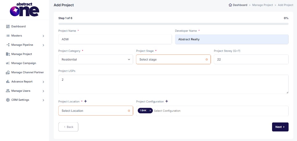 Add Project Step 1 validation error