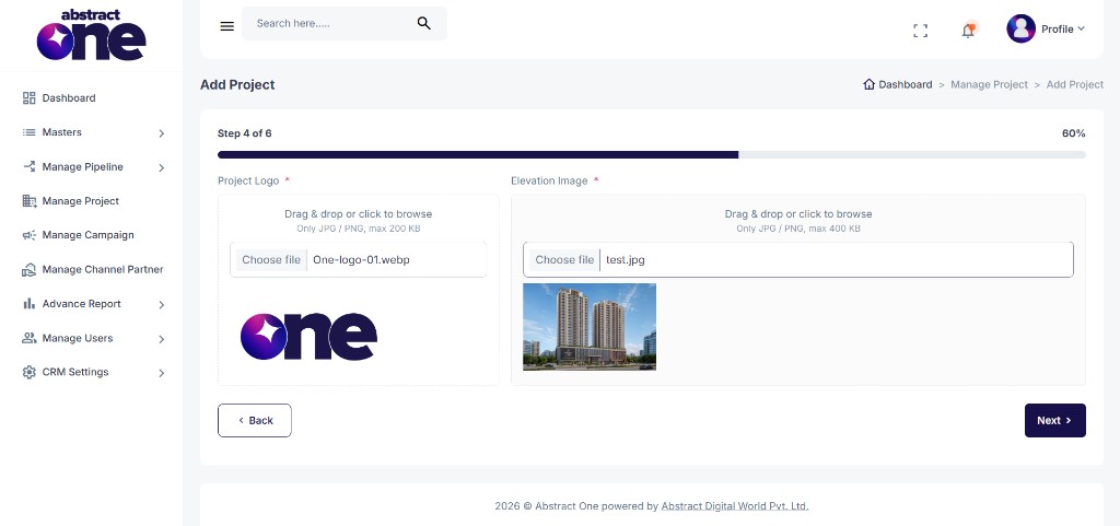Add Project Step 4 media upload with preview