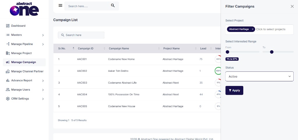 Filter Campaigns drawer