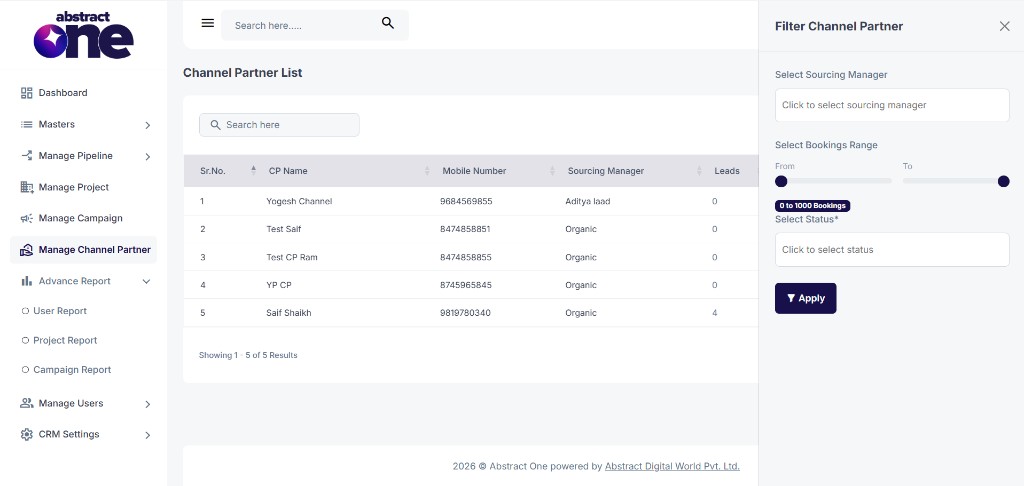 Filter Channel Partner drawer