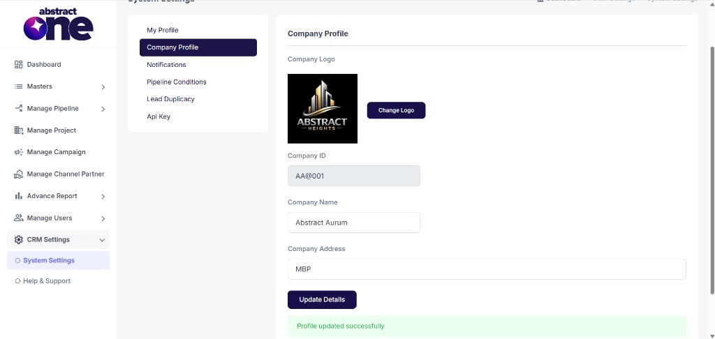 Company Profile updated successfully