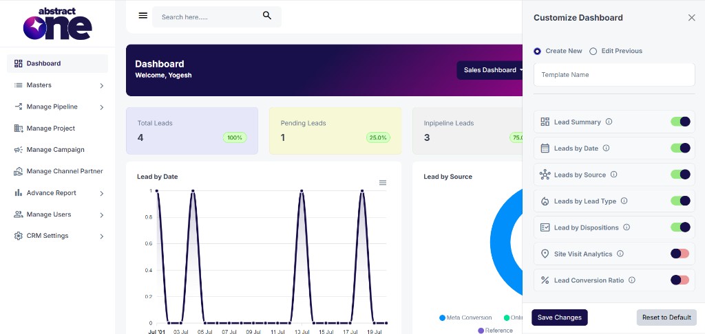 Customize Dashboard create new template