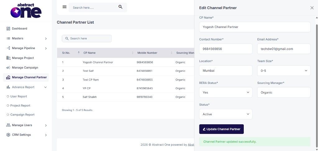 Channel Partner updated successfully