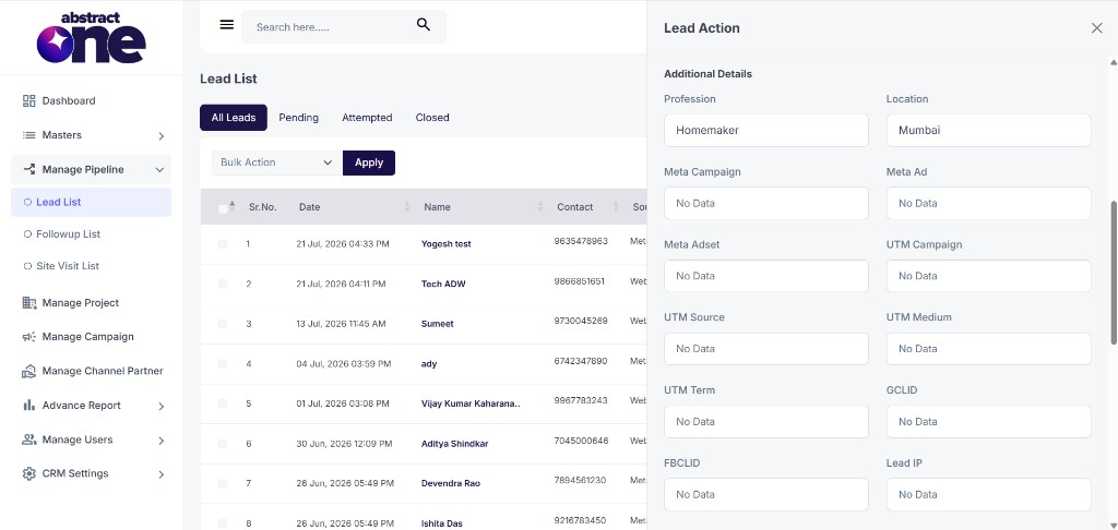 Additional Details section with UTM and Meta fields