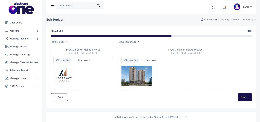 Edit Project Step 4 with existing media previews