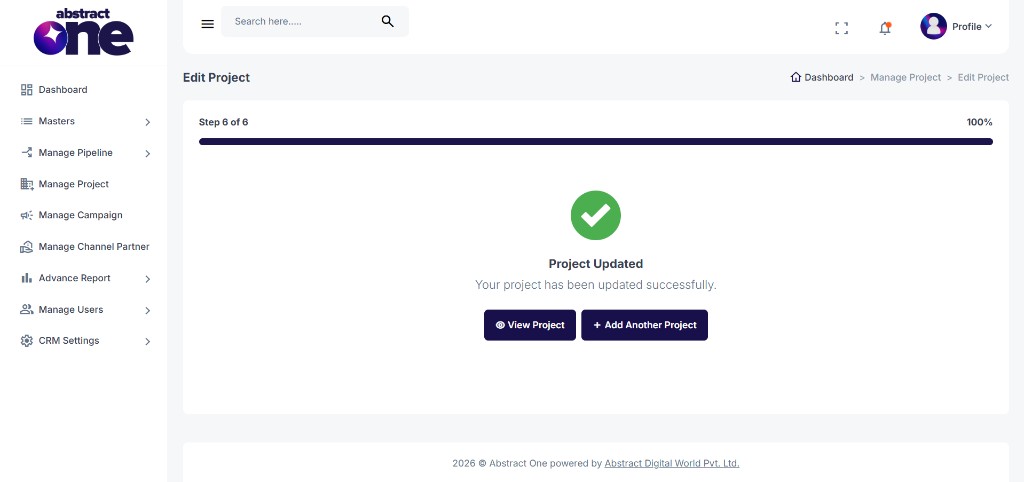 Edit Project Step 6 project updated success