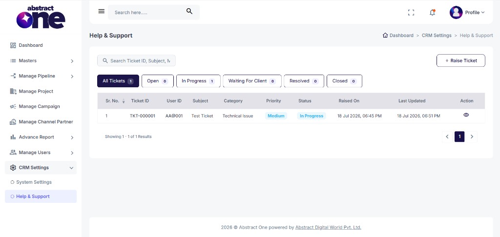Help and Support ticket list page