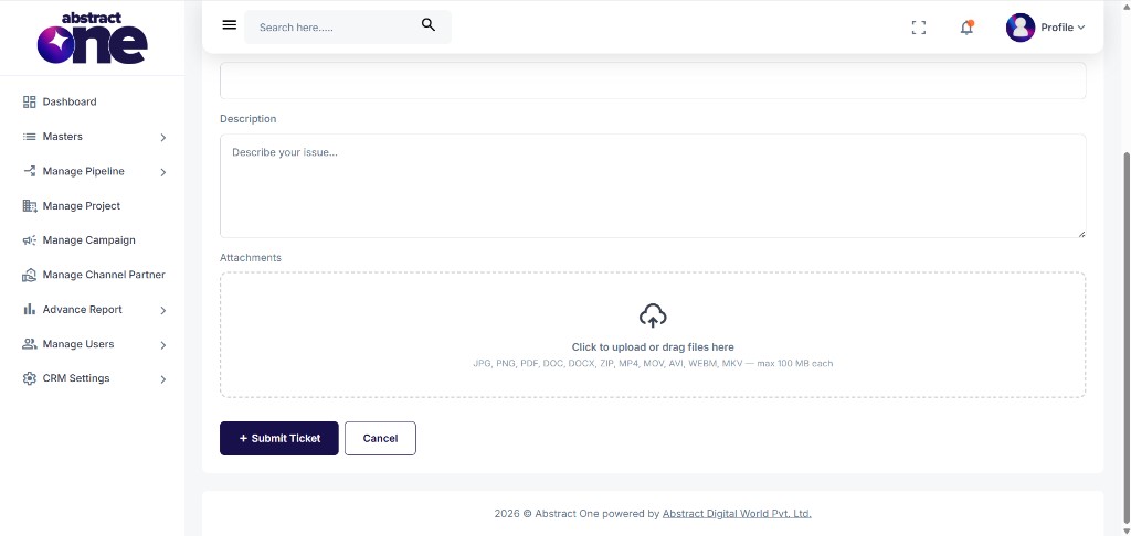 Raise Support Ticket submit and cancel buttons
