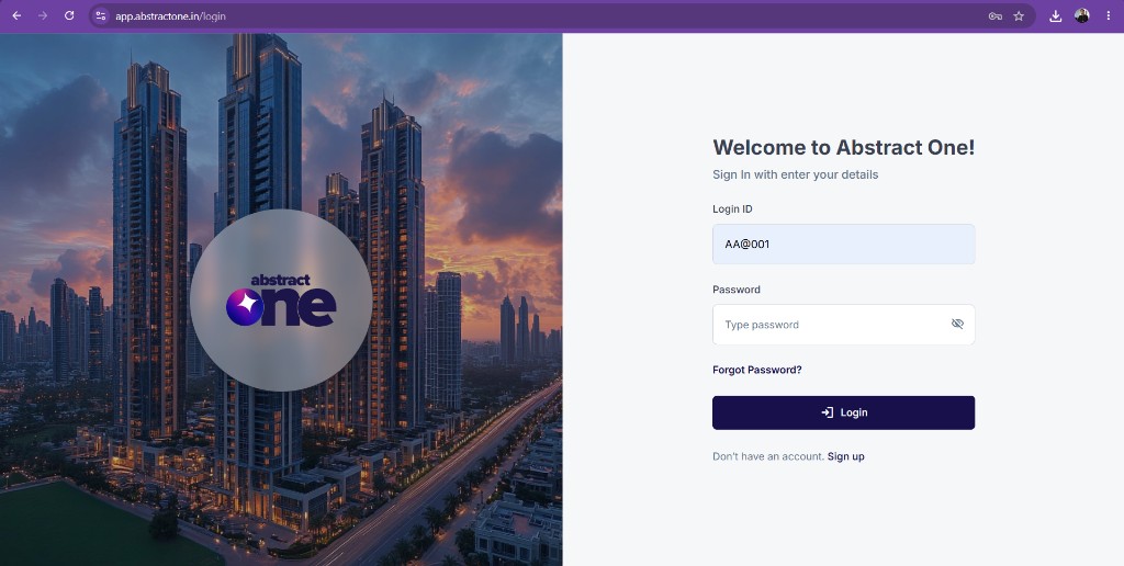 Forgot Password link on the Abstract One login page