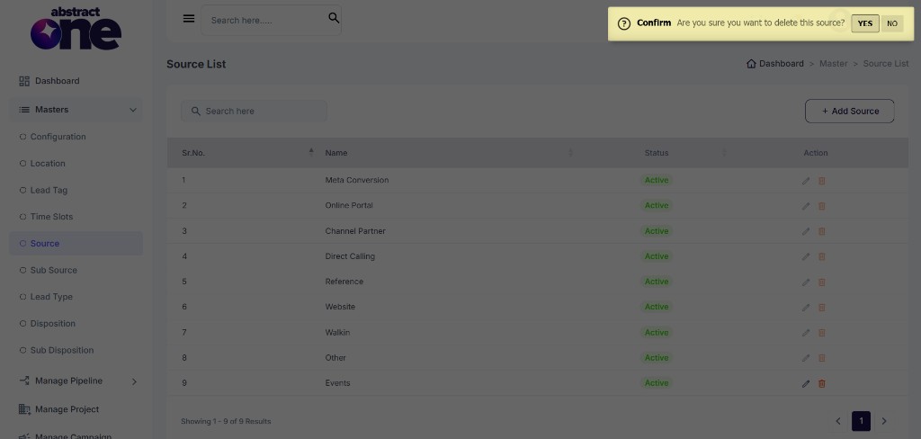 Delete source confirmation