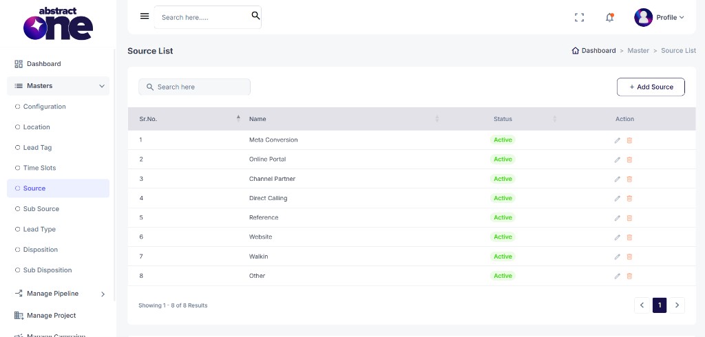 Source List page