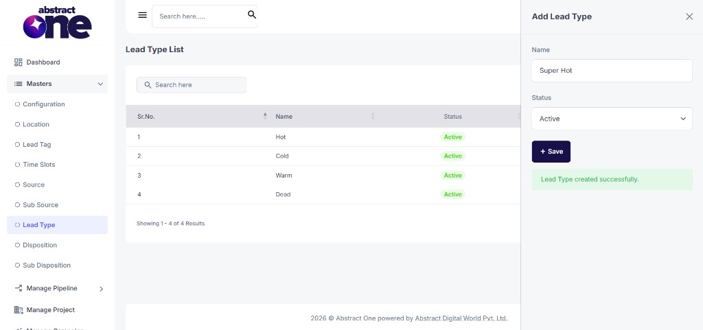 Lead Type created successfully