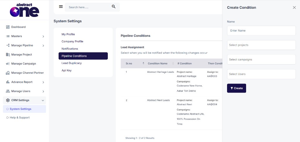 Create Condition drawer