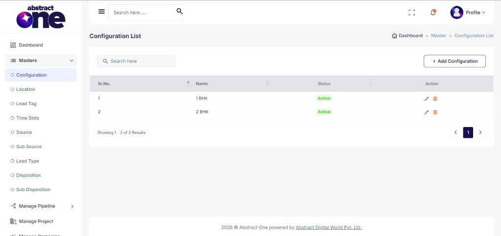 Configuration List page