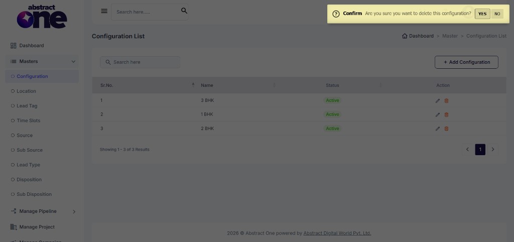 Delete configuration confirmation