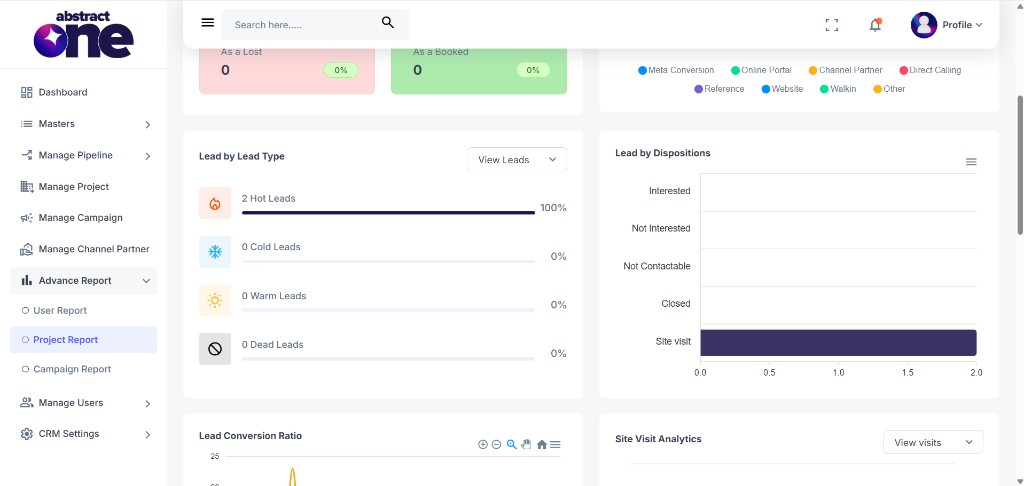 Project Report lead type and disposition widgets