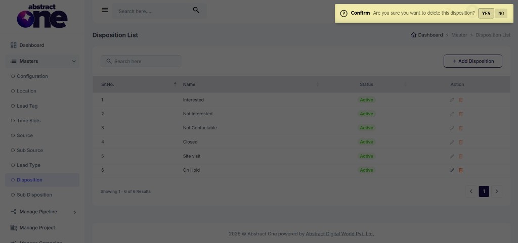Delete disposition confirmation