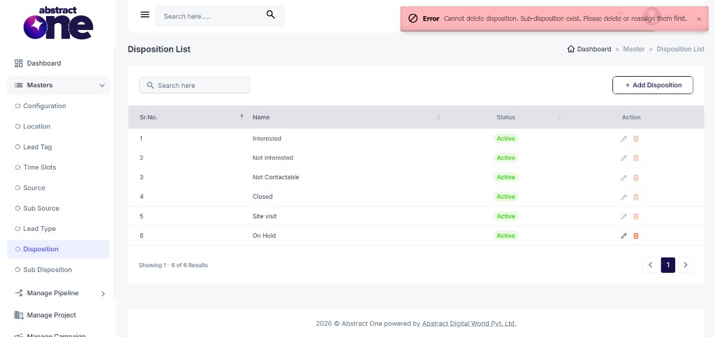 Cannot delete disposition with existing sub-dispositions