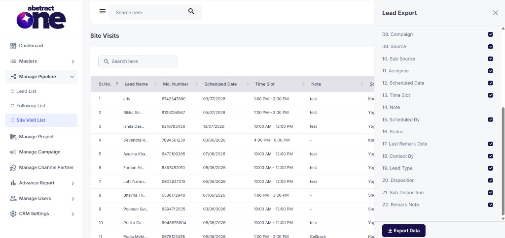 Export Site Visits additional column options