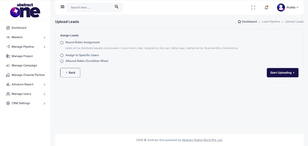 Assign Leads step with assignment options