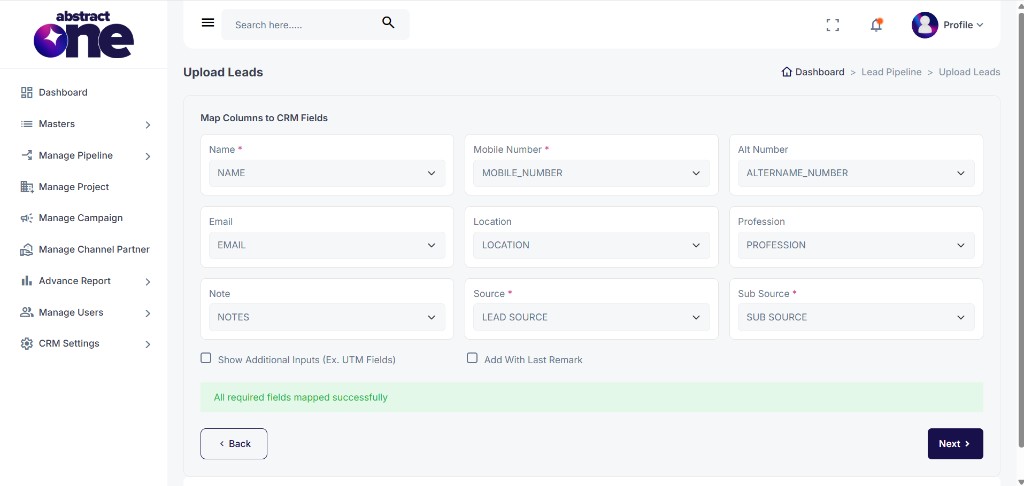 All required fields mapped successfully