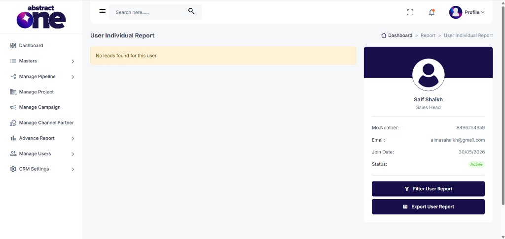 No leads found in user individual report
