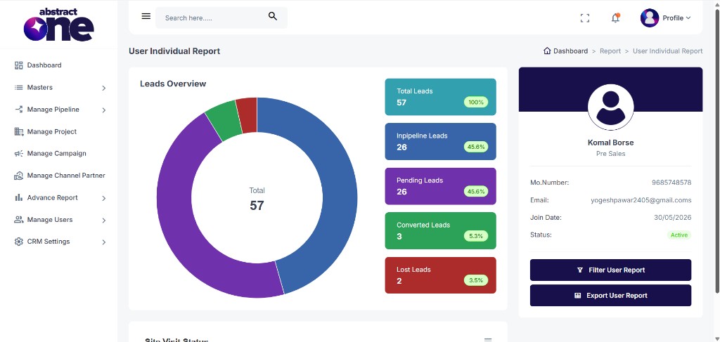 User Individual Report with leads overview