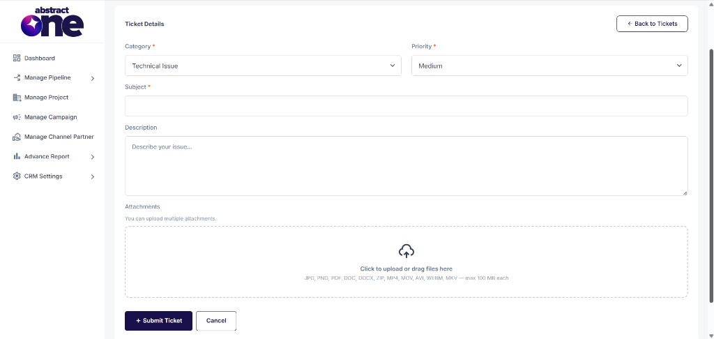 Raise Support Ticket form