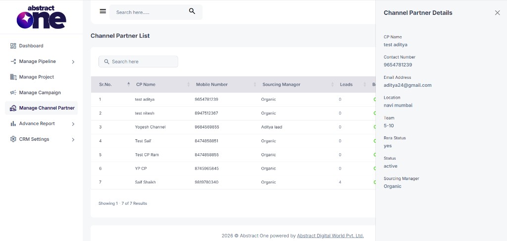 Channel Partner Details drawer